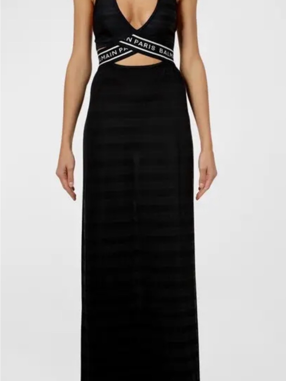 Balmain Black Maxi Dress with Branded LOGO Waist Cutout Sz S